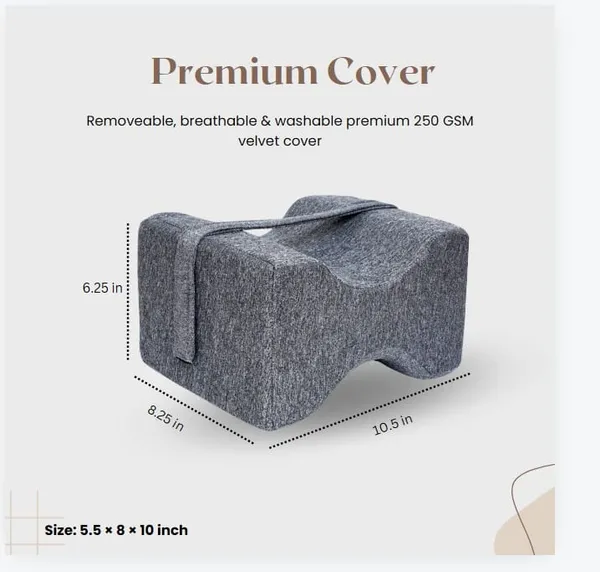 Zudo_Homes_Knee_Pillow,_Knock_Knee_Pillow_for_Sleeping,_Memory_Foam_Leg_Pillow_Wedge_Cushion_for_Side_Sleeper,_Sciatica,_Pregnancy_(Grey)