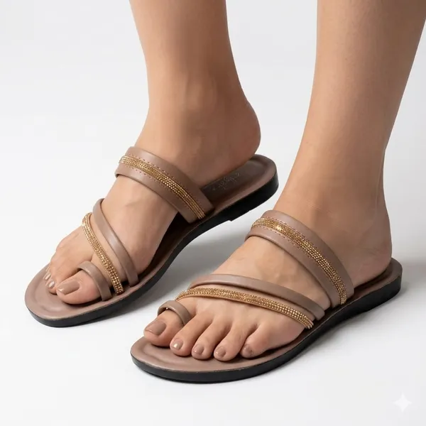 Brown_With_Gold_Soft_Cushion_Toe-Ring_Sandals_For_Women