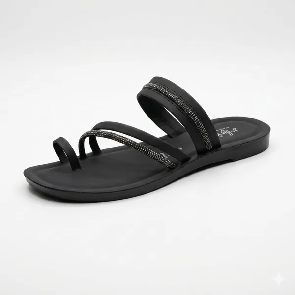 Black_Soft_Cushion_Toe-Ring_Sandals_For_Women