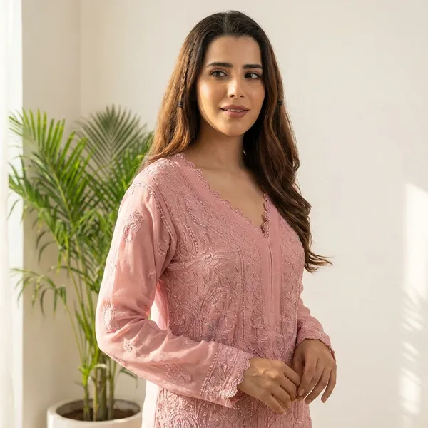 Pastel_Pink_Georgette_Chikankari_Embroidery_Kurta_With_Pant_And_Dupatta_For_Women