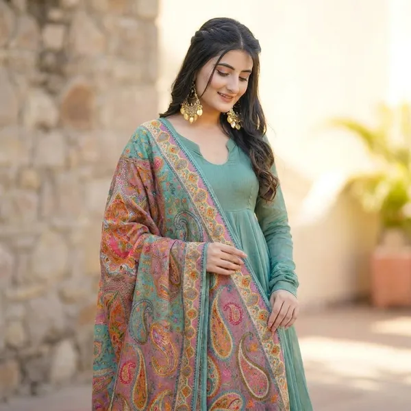 Festive_Wear_Green_Flowy_Anarkali_Suit_With_Printed_Dupatta