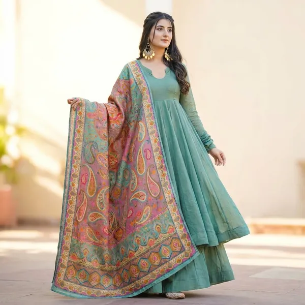 Festive_Wear_Green_Flowy_Anarkali_Suit_With_Printed_Dupatta