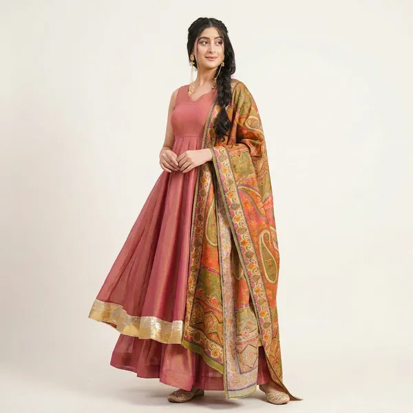 Festive_Wear_Peach_Flowy_Anarkali_Suit_With_Printed_Dupatta