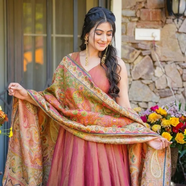 Festive_Wear_Peach_Flowy_Anarkali_Suit_With_Printed_Dupatta