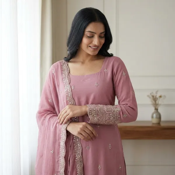 Graceful_Pink_Faux_Georgette_Sequin_Work_Suit_Set_|_Readymade_Top,_Micro_Cotton_Pant_And_Lace_Dupatta