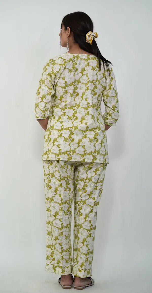 Green_And_White_Floral_Cotton_Co-Ord_Set_Fresh_Casual_Wear