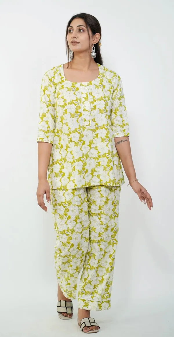 Green_And_White_Floral_Cotton_Co-Ord_Set_Fresh_Casual_Wear
