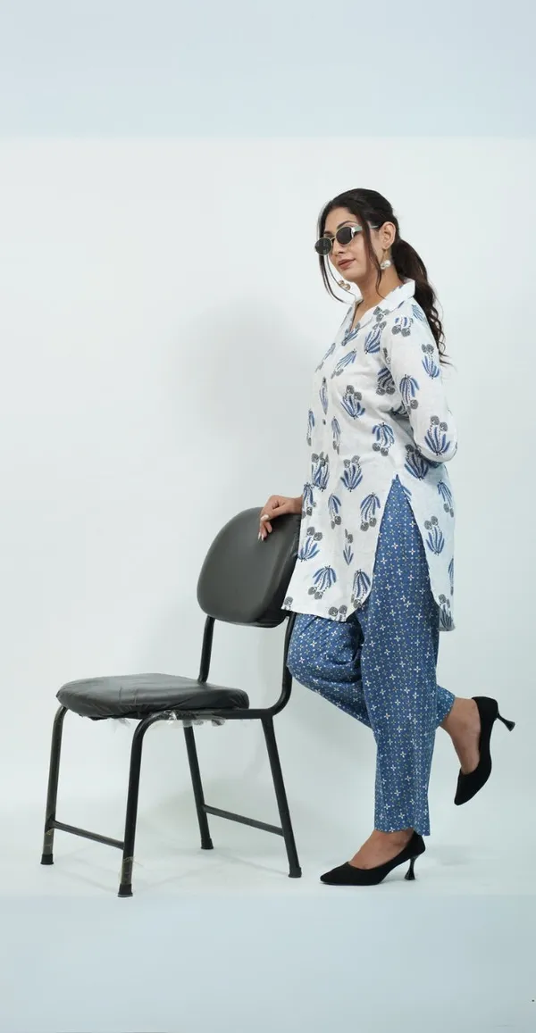 White_And_Blue_Printed_Cotton_Co-Ord_Set_Stylish_Daily_Wear