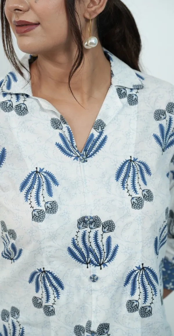 White_And_Blue_Printed_Cotton_Co-Ord_Set_Stylish_Daily_Wear