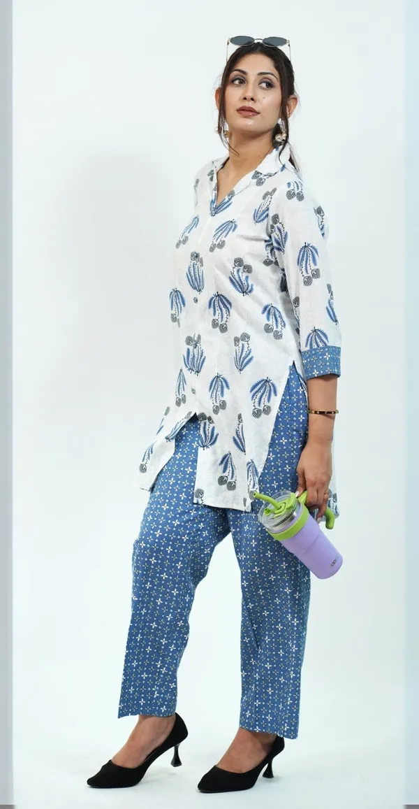 White_And_Blue_Printed_Cotton_Co-Ord_Set_Stylish_Daily_Wear
