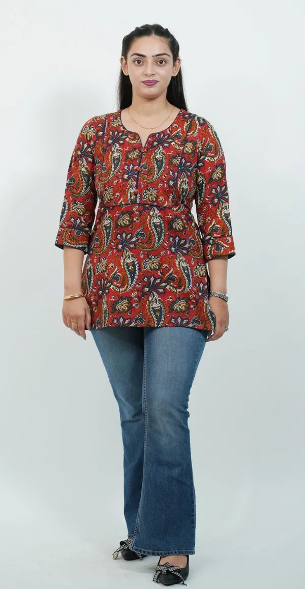 Red_Traditional_Print_Kurti_Stylish_Ethnic_Casual_Wear