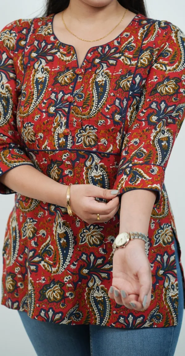 Red_Traditional_Print_Kurti_Stylish_Ethnic_Casual_Wear