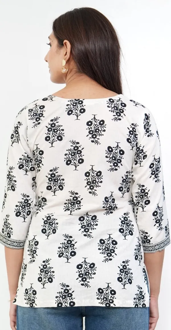 White_Kurti_With_Black_Print_Stylish_Casual_Office_Wear