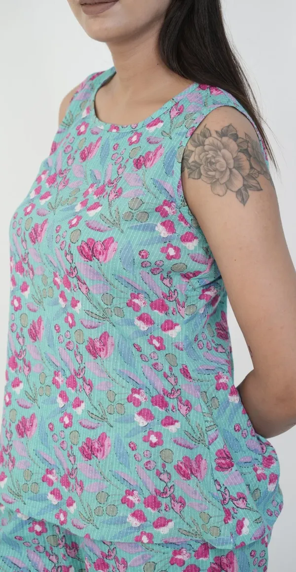 Green_With_Magenta_Floral_Print_Night_Suit_Top_Bottom