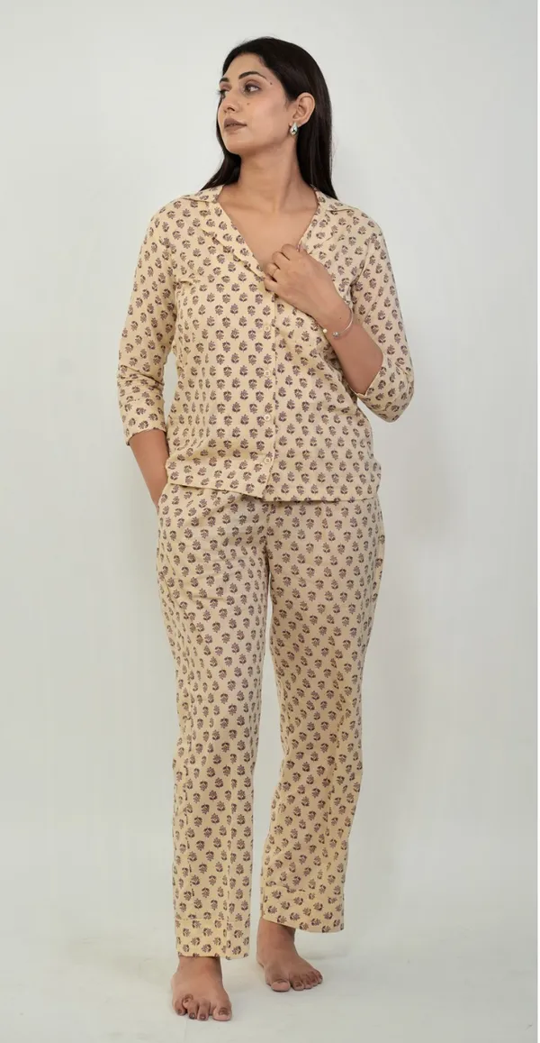 Beige_Printed_Night_Suit_Elegant_Cotton_Sleepwear_Top_Bottom