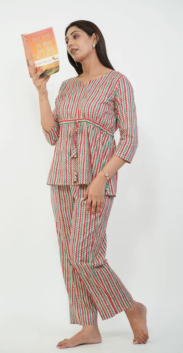 Multicolor_Striped_Night_Suit_Trendy_Cotton_Sleepwear_Top_Bottom