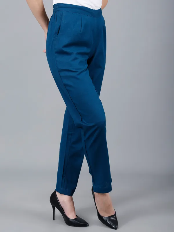 Teal_Blue_Cotton_High-Waist_Formal_Trousers_For_Women