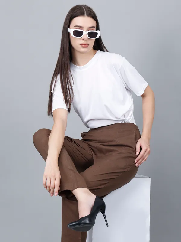 Chocolate_Brown_Cotton_Ankle-Length_Formal_Trousers_For_Women