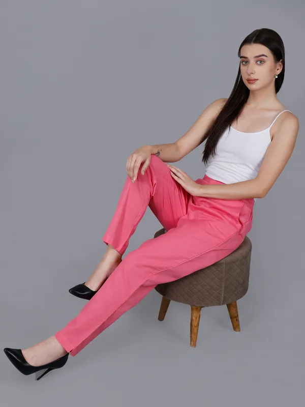 Flamingo_Pink_Cotton_High-Waist_Pleated_Formal_Trousers_For_Women