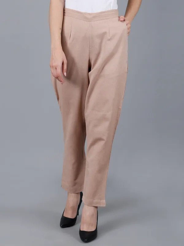 Beige_Cotton_High-Waist_Pleated_Trousers_For_Women