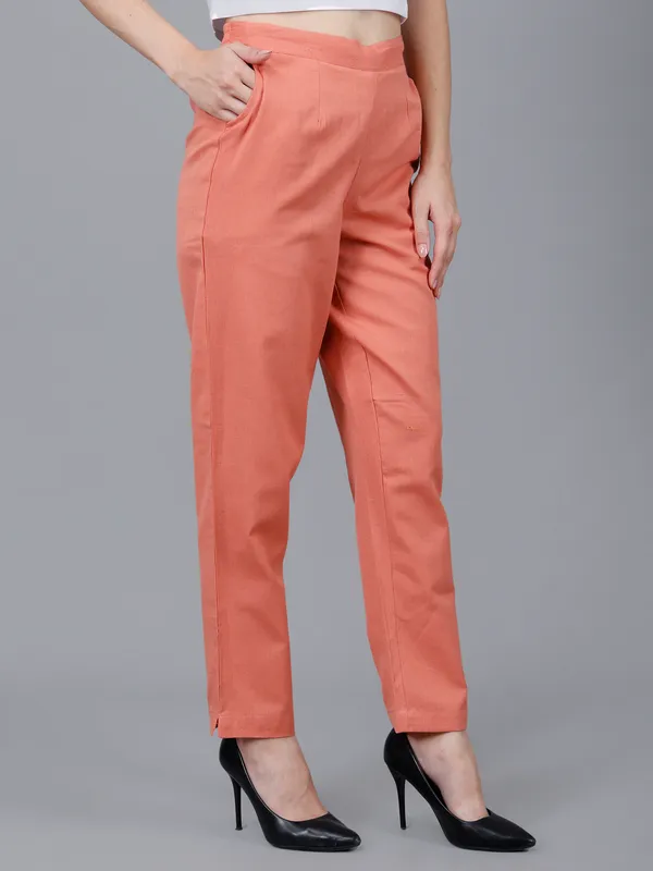 Peach_Cotton_Straight_Fit_Trousers_For_Women