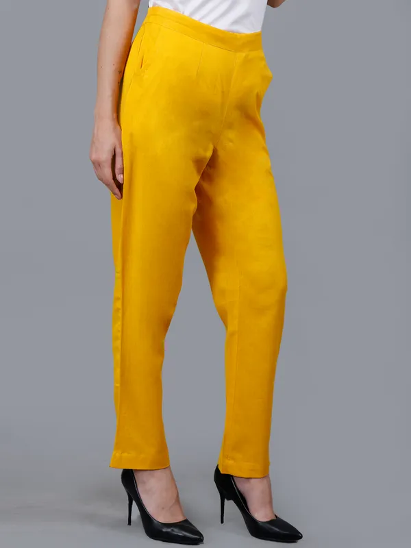 Yellow_Cotton_Slim_Fit_Cigarette_Pants_For_Women
