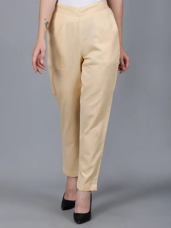 Beige_Cotton_Ankle-Length_Formal_Trousers_For_Women