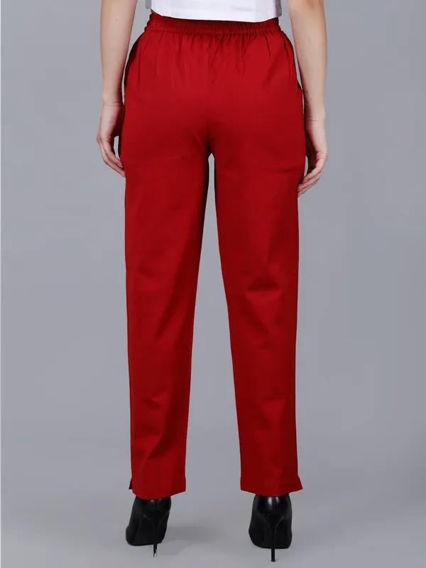 Maroon_Cotton_Straight_Fit_Ankle-Length_Trousers_For_Women
