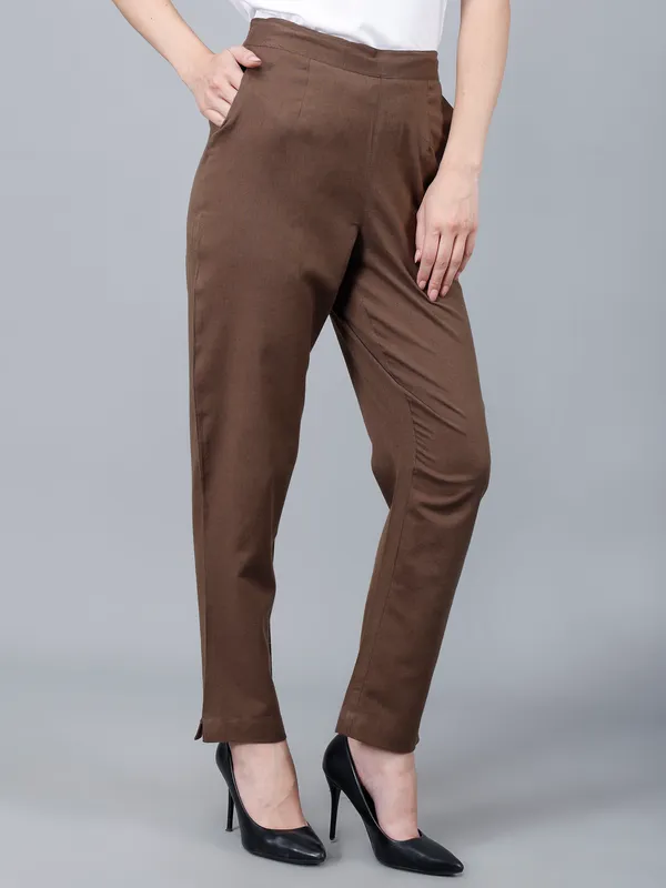 Chocolate_Brown_Cotton_Ankle-Length_Formal_Trousers_For_Women
