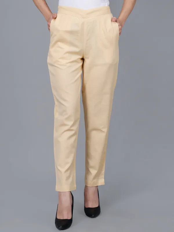 Beige_Cotton_Ankle-Length_Formal_Trousers_For_Women