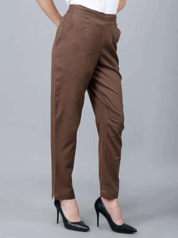 Chocolate_Brown_Cotton_Ankle-Length_Formal_Trousers_For_Women