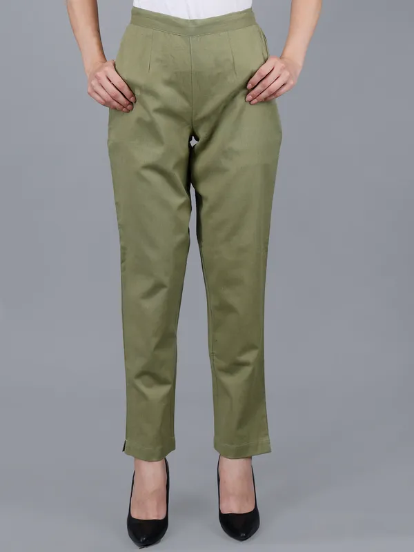 Olive_Green_Cotton_High-Waist_Straight_Fit_Pants_For_Women