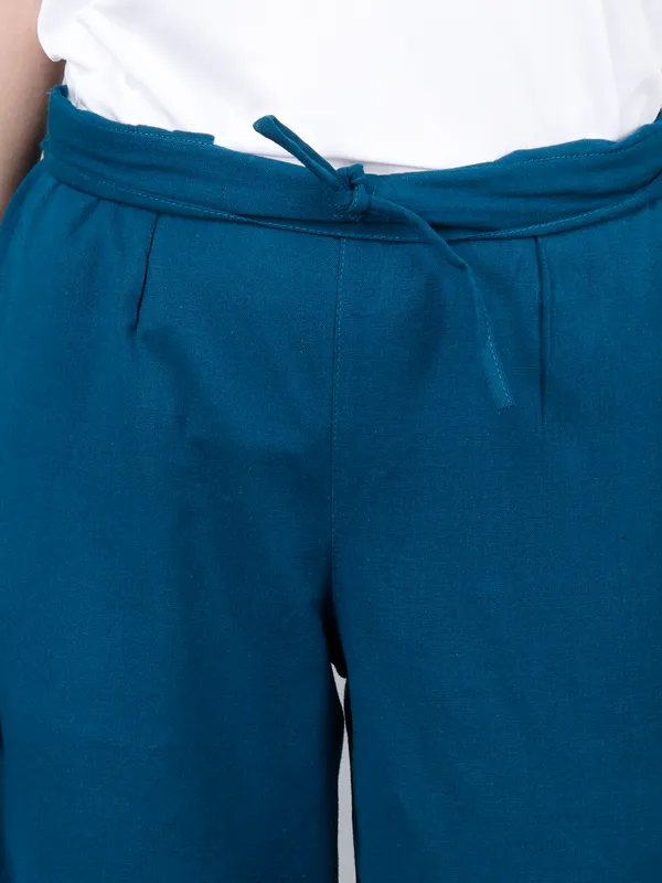 Peacock_Blue_Cotton_Straight_Fit_Ankle-Length_Trousers_For_Women