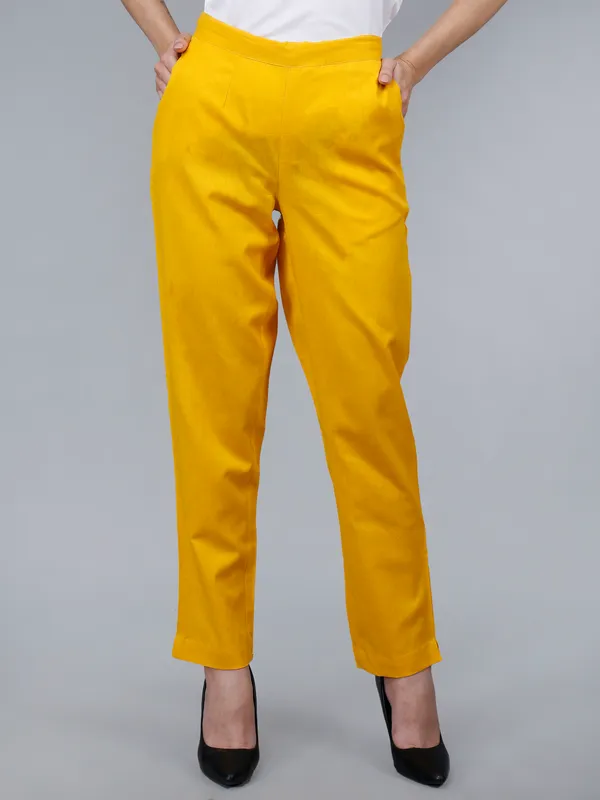 Yellow_Cotton_Slim_Fit_Cigarette_Pants_For_Women