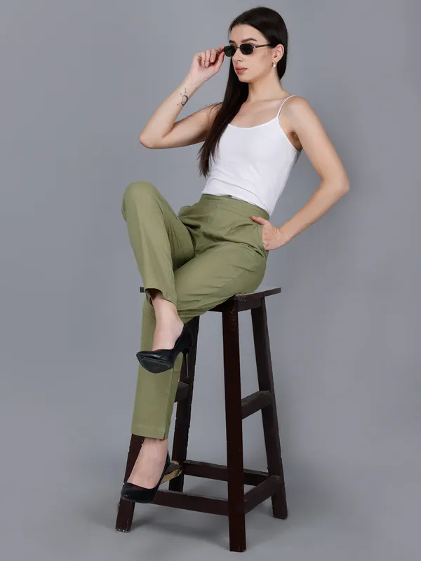 Olive_Green_Cotton_High-Waist_Straight_Fit_Pants_For_Women