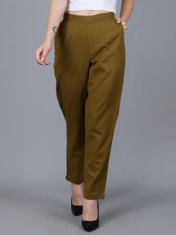 Olive_Green_Cotton_Ankle-Length_Formal_Trousers_For_Women