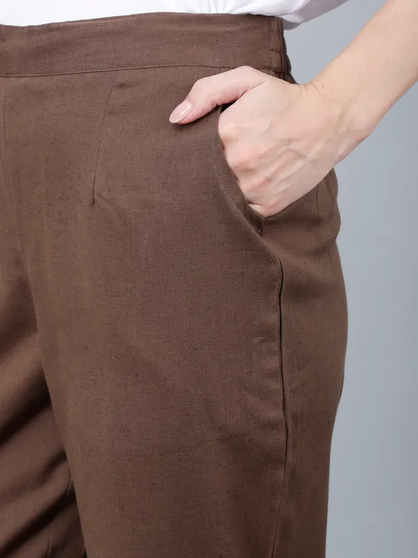 Chocolate_Brown_Cotton_Ankle-Length_Formal_Trousers_For_Women
