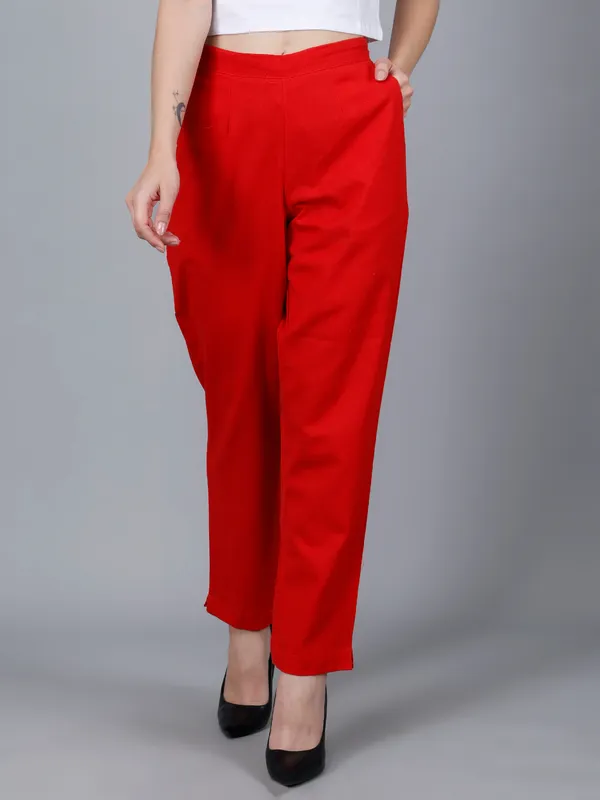 Red_Cotton_High-Waist_Straight_Fit_Trousers_For_Women