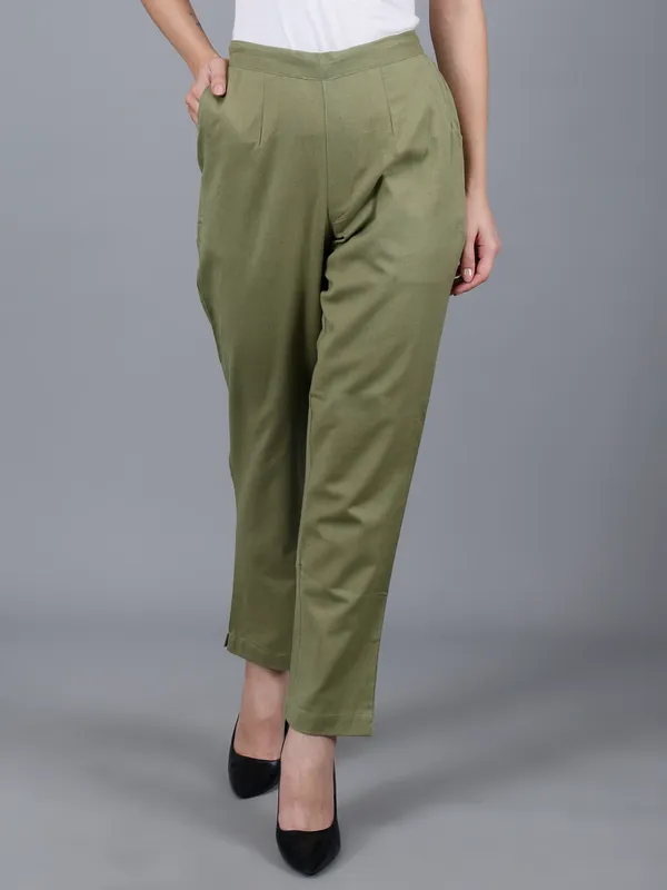 Olive_Green_Cotton_High-Waist_Straight_Fit_Pants_For_Women