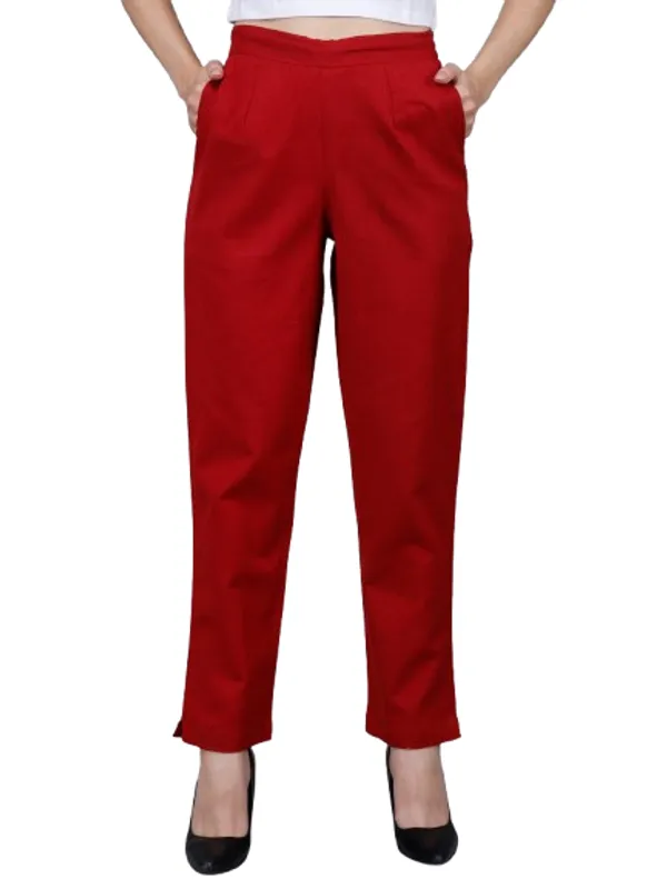 Maroon_Cotton_Straight_Fit_Ankle-Length_Trousers_For_Women