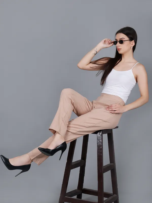 Beige_Cotton_High-Waist_Pleated_Trousers_For_Women