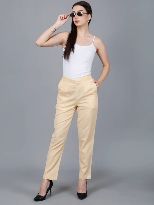 Beige_Cotton_Ankle-Length_Formal_Trousers_For_Women