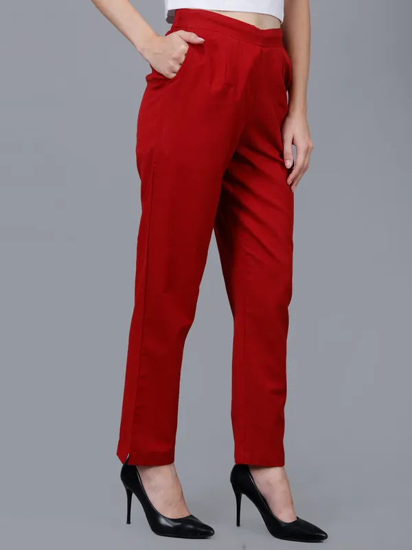 Maroon_Cotton_Straight_Fit_Ankle-Length_Trousers_For_Women
