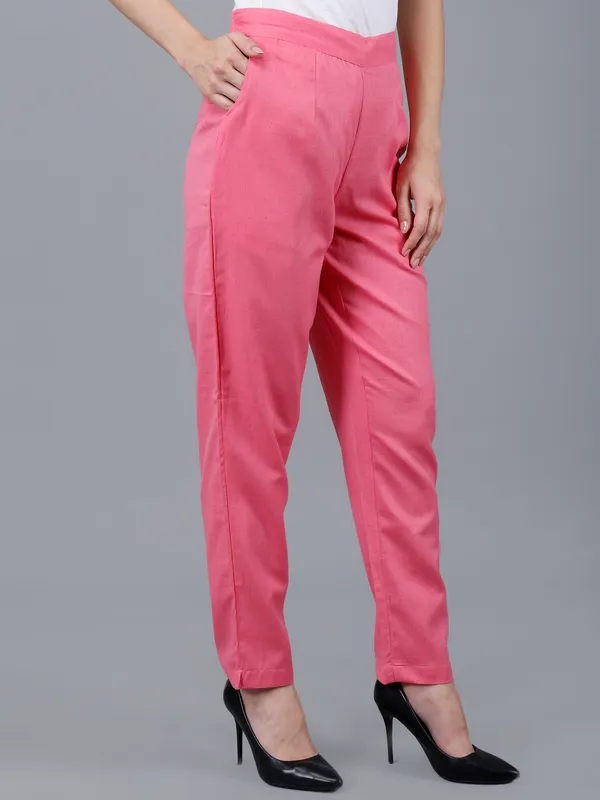 Flamingo_Pink_Cotton_High-Waist_Pleated_Formal_Trousers_For_Women