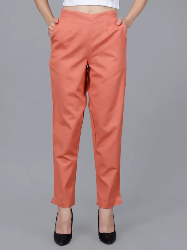 Peach_Cotton_Straight_Fit_Trousers_For_Women
