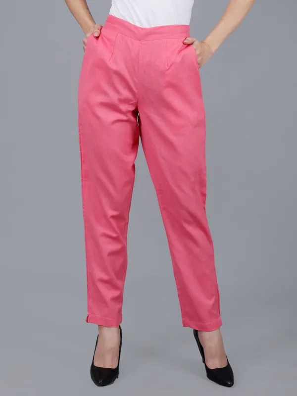 Flamingo_Pink_Cotton_High-Waist_Pleated_Formal_Trousers_For_Women