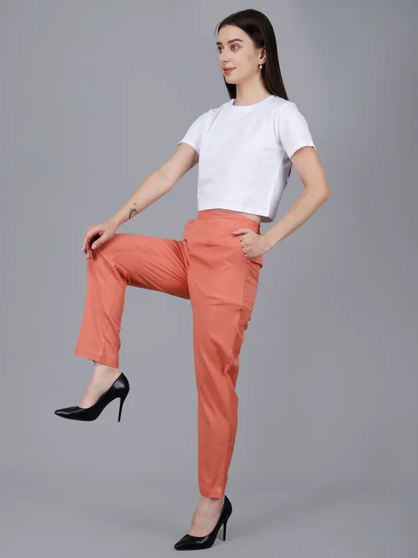 Peach_Cotton_Straight_Fit_Trousers_For_Women