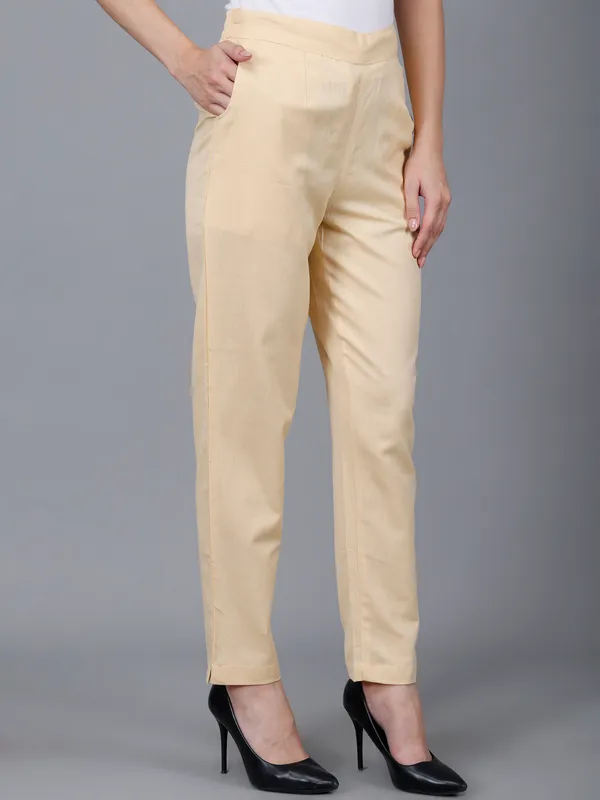 Beige_Cotton_Ankle-Length_Formal_Trousers_For_Women