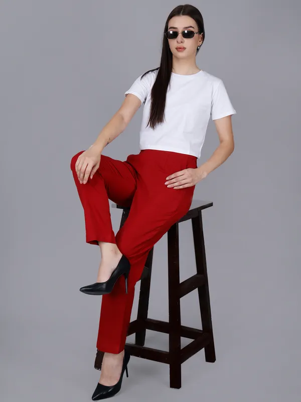 Maroon_Cotton_Straight_Fit_Ankle-Length_Trousers_For_Women