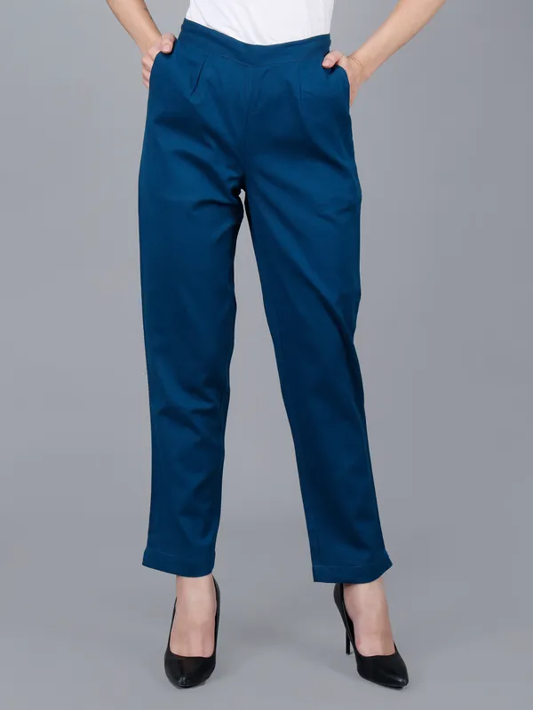 Teal_Blue_Cotton_High-Waist_Formal_Trousers_For_Women